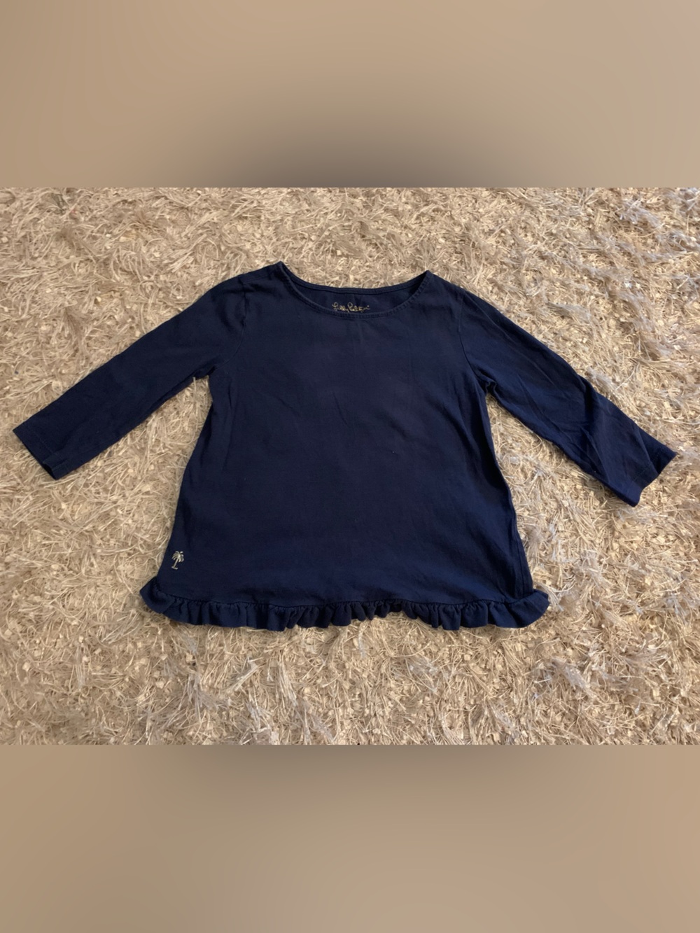 Lilly Pulitzer Navy Long-Sleeve Ruffle Hem Top kids size S (4/5)